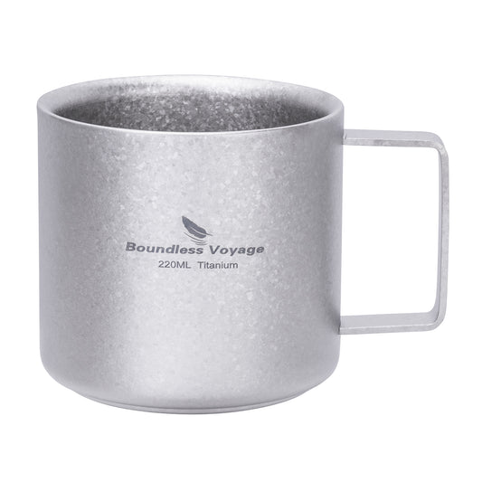 Boundless Voyage Titanium Double-Wall Coffee Cup 220ml, Lightweight Portable Insulated Mug with Fixed Handle for Camping & Travel Ti3052D