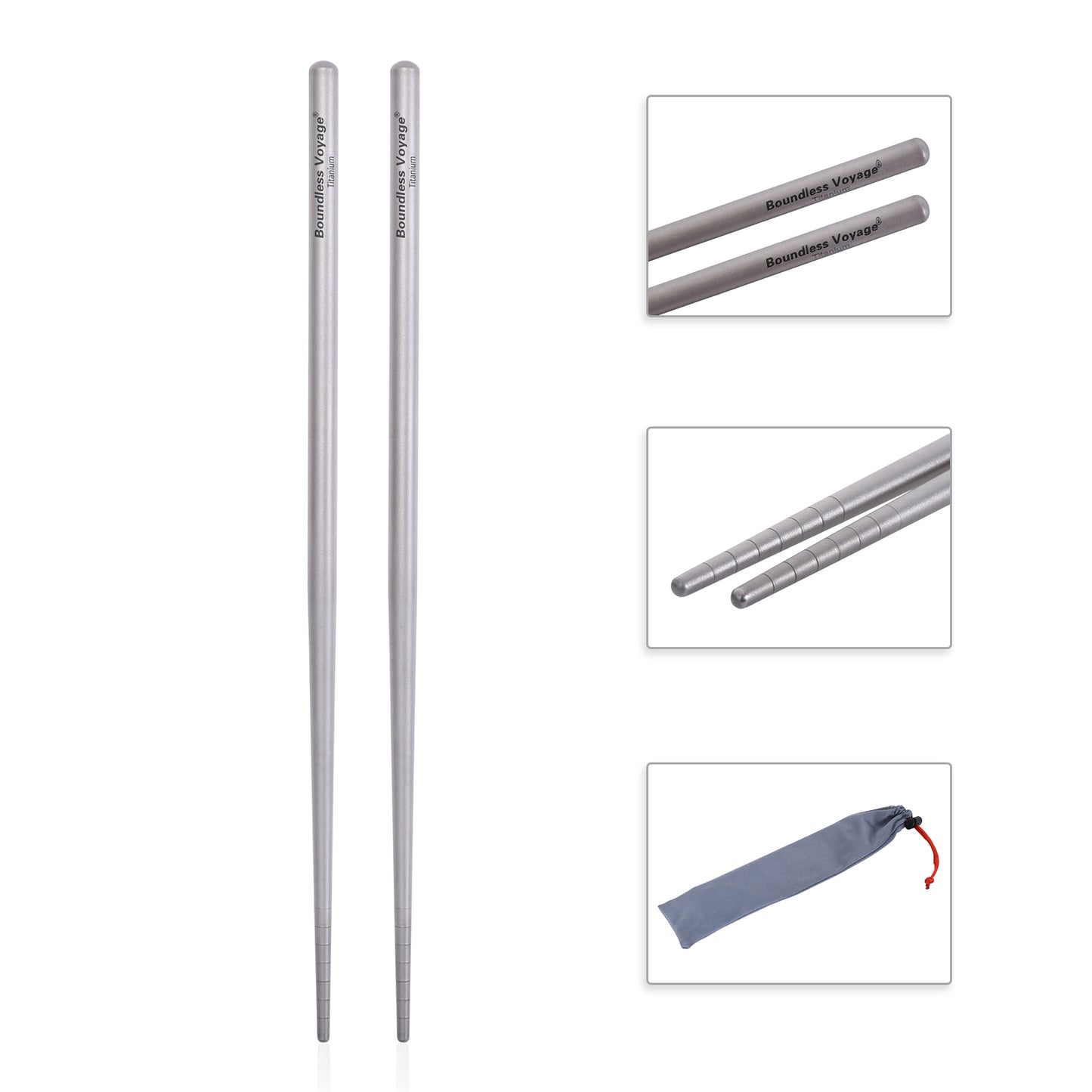 Boundless Voyage 23cm Pure Titanium Round Chopsticks | Ultralight Reusable Cutlery for Home Camping Travel Outdoor Dining Ti1002T