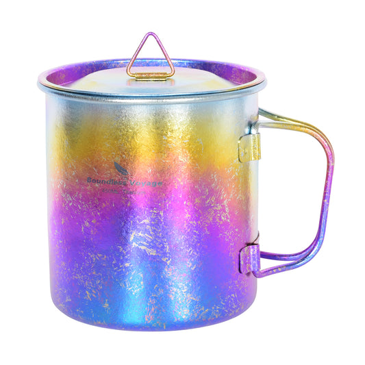 Boundless Voyage 450ml Ultralight Titanium Camping Cup with Lid, Portable Drinking Mug for Hiking, Garden & Outdoor Travel Ti3055D