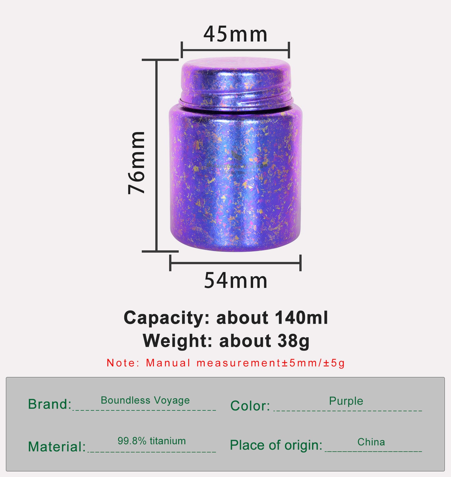Boundless Voyage Mini Titanium Tea Caddy, Ultralight Portable Ice Flower Storage Jar for Loose Tea, Coffee & Spices Ti3211D