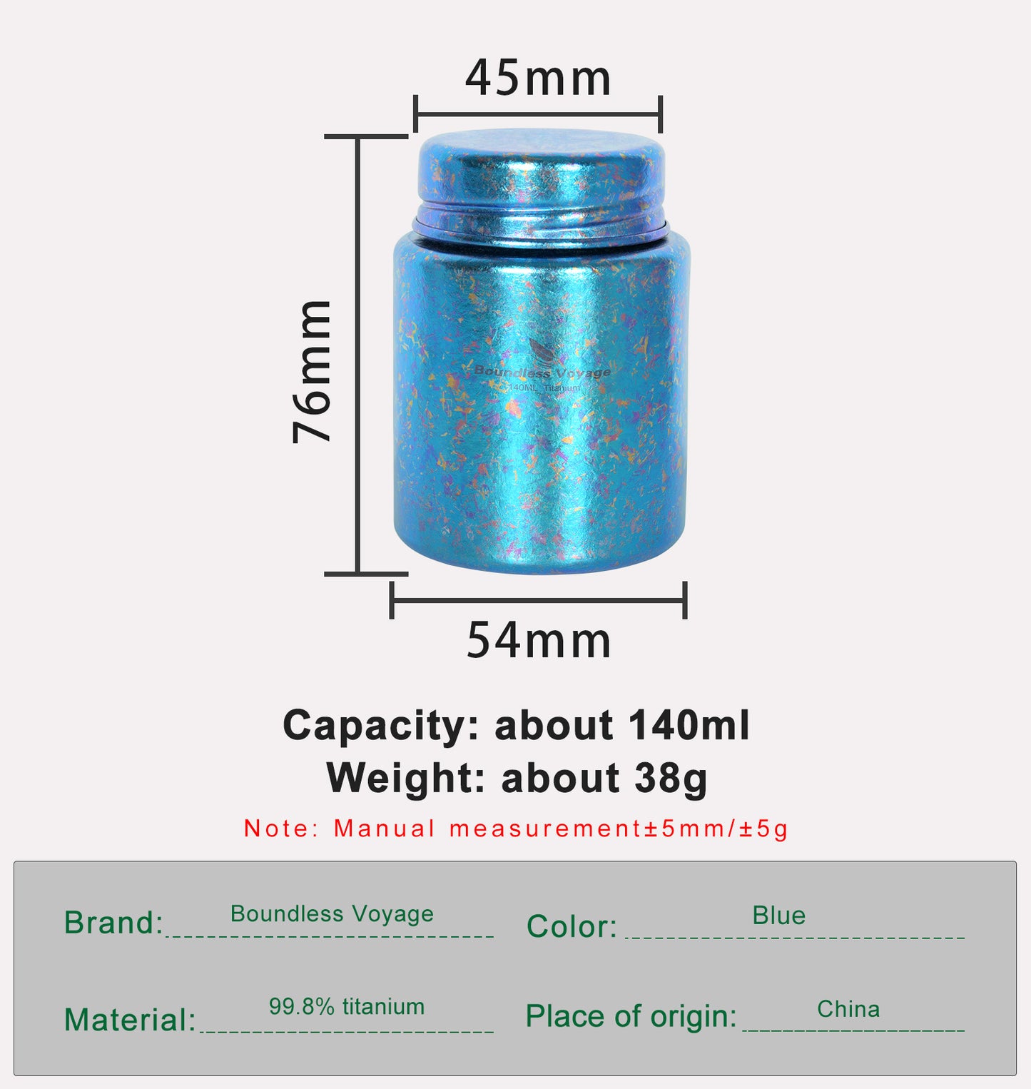 Boundless Voyage Mini Titanium Tea Caddy, Ultralight Portable Ice Flower Storage Jar for Loose Tea, Coffee & Spices Ti3211D