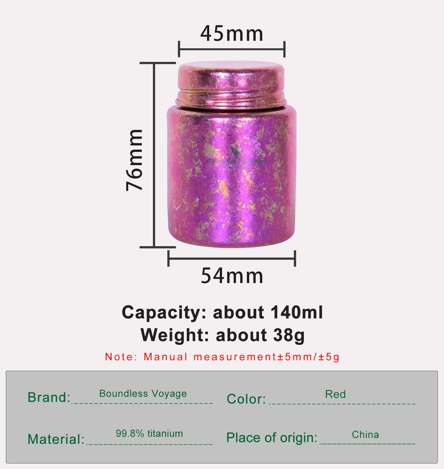 Boundless Voyage Mini Titanium Tea Caddy, Ultralight Portable Ice Flower Storage Jar for Loose Tea, Coffee & Spices Ti3211D