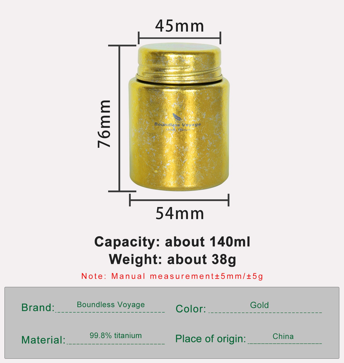 Boundless Voyage Mini Titanium Tea Caddy, Ultralight Portable Ice Flower Storage Jar for Loose Tea, Coffee & Spices Ti3211D