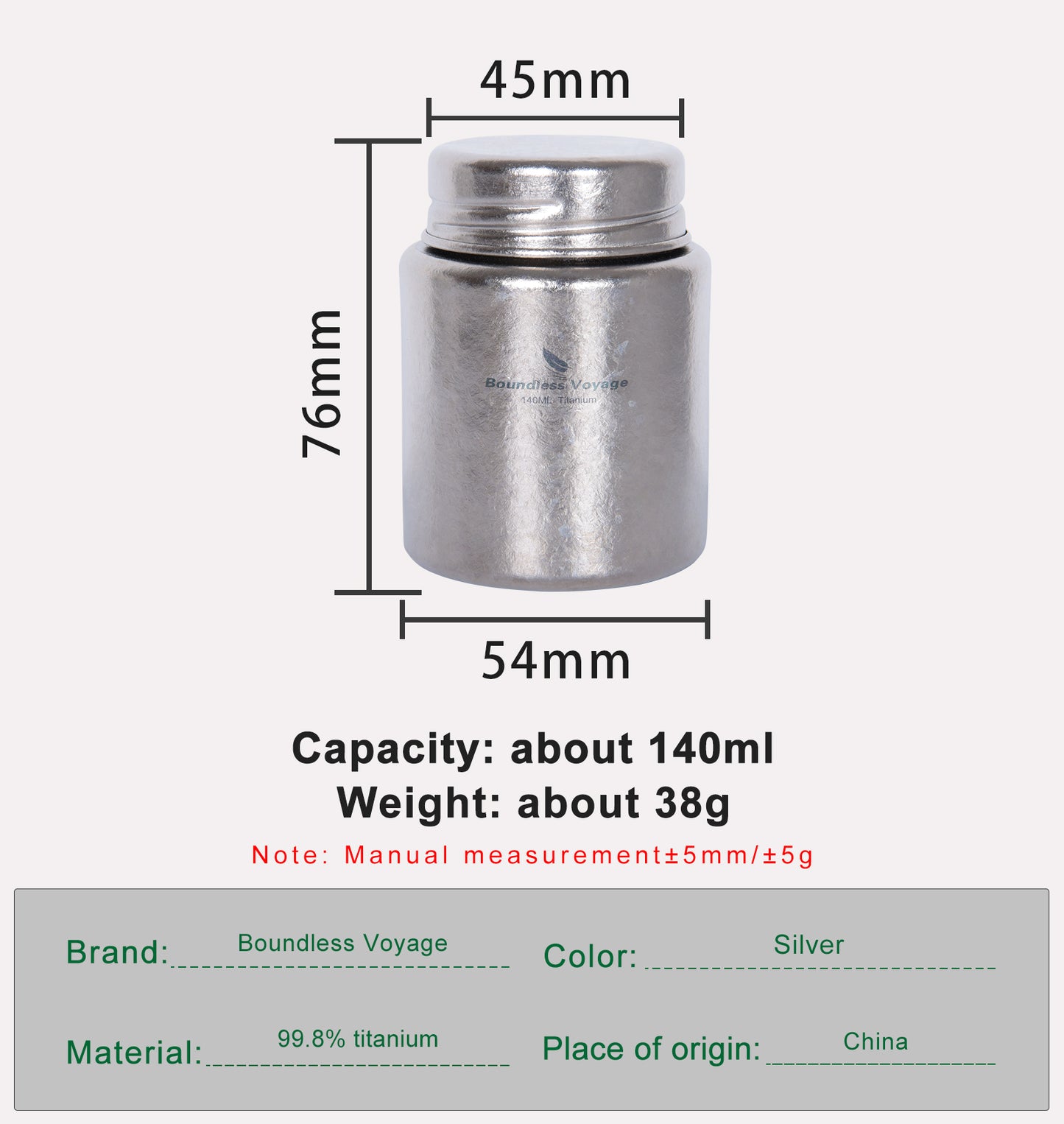 Boundless Voyage Mini Titanium Tea Caddy, Ultralight Portable Ice Flower Storage Jar for Loose Tea, Coffee & Spices Ti3211D